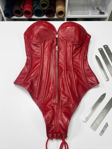 Handmade red leather - leather, corset