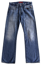 Replay Blue Jeans Billstrong Regular Straight Denim Mens W30 L32, Button Fly