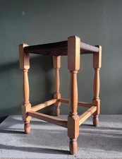 Vintage Wooden Stool 1960’s Woven  Rattan Retro Vintage Wooden Foot Stool