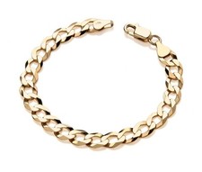 Men's 9ct Yellow Gold on Silver 8.5 inch Solid Curb Bracelet - UK HALLMARKED