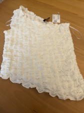 Ladies Clothes Size XS 6-8 H&M White Stretch Poly Ruffled One Shoulder New Top