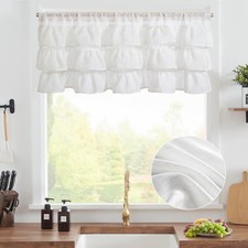 TOPICK White Net Ruffled Kitchen Curtains 18 Inch Drop Small Cafe Curtains