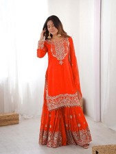 Georgette Orange Pearls
