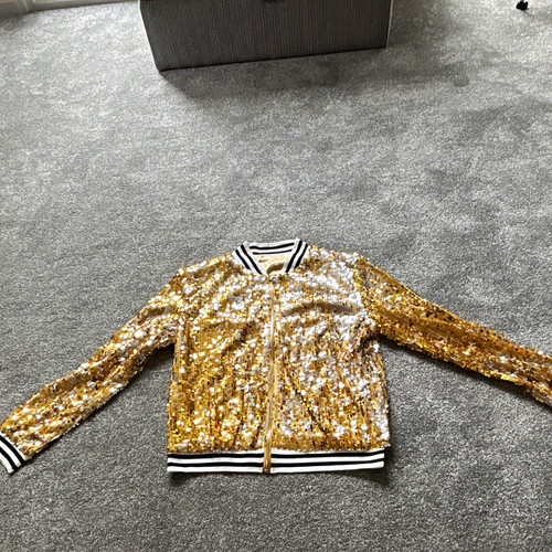 Womens gold sequin zip bomber - zip,