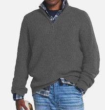 Mens Ribbed Jumper Sweater Pullover Quarter Zip Crew Neck Warm V-Neck Jacket NEW