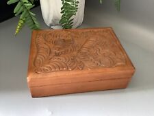 Vintage Wooden Hand Carved Walnut Wood Hinged Trinket Storage Box