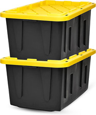 2-Pack Durabilt, Heavy Duty Plastic Storage Bins with Lids, 27 Gallon, Black/Yel