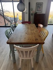 Victorian pine dining table & 6 chairs, farrow and ball colours