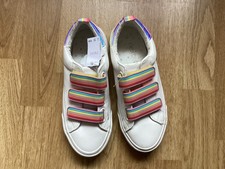 Girls Next White Trainers With Rainbow Fastenings - Size UK3 /EUR 35.5 NWT