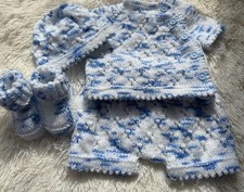 Hand Knitted 4 Piece Set. 0-3 Months.  Easy Front Opening Jumper.