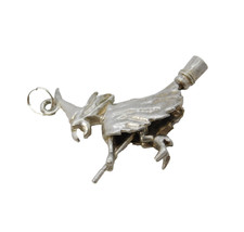 Sterling Silver Wicked Witch on the Broom Charm Pendant Vintage c1970