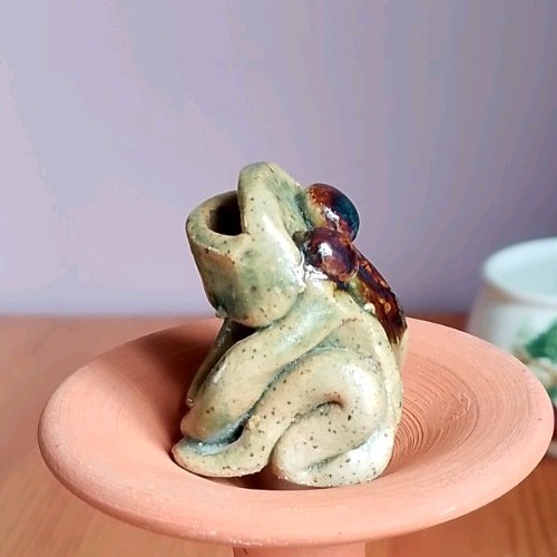 Small unusual stoneware frog - stoneware,