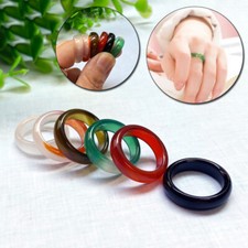 Unisex Women Natural Agate Carnelian Gemstone Solid Band Jade Ring Jewelry Gifts