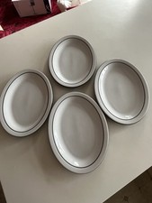 4 Hornsea Pottery Oval Shaped Fish / Steak Dinner Plates White Pottery w brown