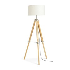 Habitat Lyle Floor Lamp Natural Wood Tripod Cream Shade 148cm
