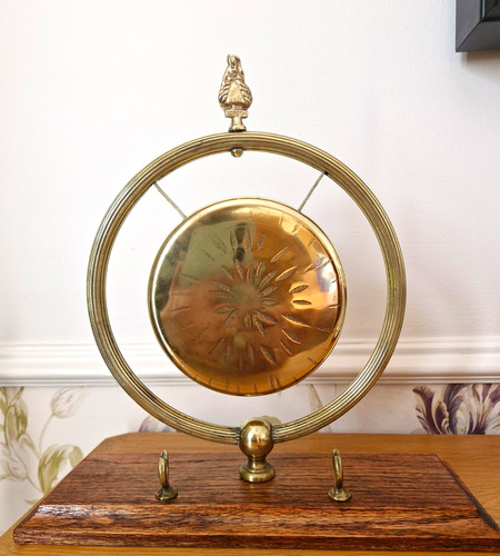 Brass gong wooden - wooden, stand