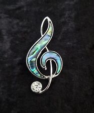 Treble Clef Note Brooch Music Musical Silver Tone Vintage Inspired Iridescent 