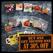 100pcs Halloween Pumpkin Self-adhesive Biscuit Candy Bag Party Baking Cookies