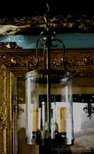 A SUPER VINTAGE FRENCH CYLINDRICAL BRASS FRAMED COUNTRY PORCH / HALL LANTERN