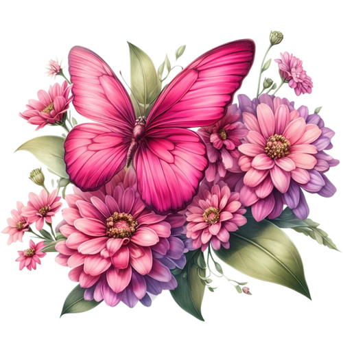 Floral butterfly pink - floral, vinyl