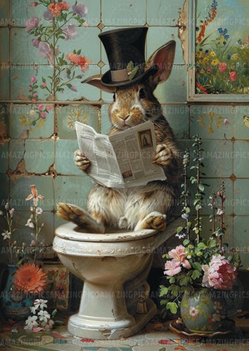 Whimsical hare reading - whimsical,