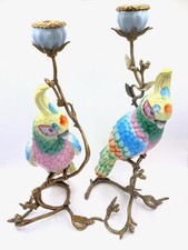 Porcelain Parrot Candlesticks