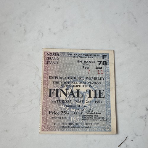1953 cup final ticket - ticket, stub