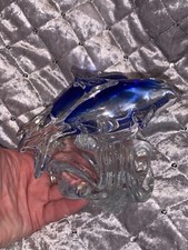 Vintage Murano Art Glass beautiful blue 2 dolphins collectible 