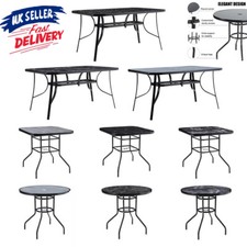 Chic Marble Black Garden Table Outdoor Metal Glass Patio TABLE with Parasol Hole
