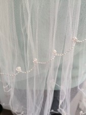 Beautiful White Veil With Pearl Drops And Sparkles.