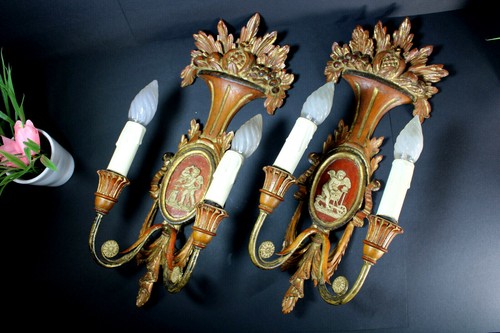 Pair antique italian wood - pair,
