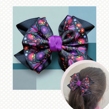 Handmade Black Folklore Floral Hair Bow Clip for Kids Adults Festival Hair 