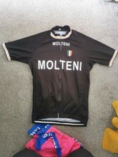 Team Molteni Cycling Jersey Bicycle Shirt Size Large Black Pockets Full Zip 