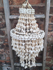 Vintage Seashell Ceiling Hanging 70s Mobile Shell Boho Tiki Beach 21” Long
