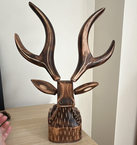 Carved wooden deer figurine - wooden,