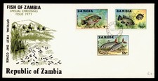 DR WHO 1971 ZAMBIA FDC CHRISTMAS CACHET FISH COMBO M46632