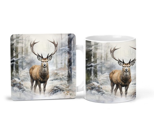 Christmas stag mug - stag, coaster