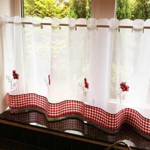 Poppies gingham red kitchen - poppies,