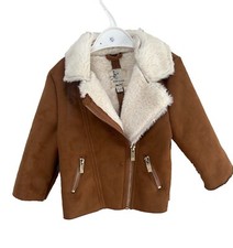 River Island baby biker jacket 12-18 months . Tan with fur collar . Cosy jacket 