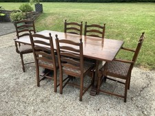 Solid OAK Truss Table & 6 Chairs (2 Carvers). WEBBER FURNITURE.