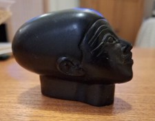 Egyptian Ancient Style Sculpture Elongated Head Black Carved Stone Sculpture GC