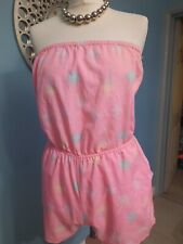 Ladies Pink Playsuit Size 10 bandeau strapless mini floral backless jumpsuit