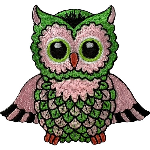 Green pink owl patch - owl, sew