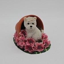 Decorative Figurine West Highland Terrier White In Flower Pot With Flowers