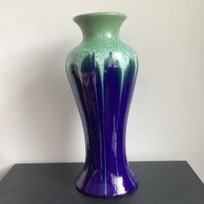 Vintage Large Art Nouveau Style Green Blue Studio Pottery baluster Vase 36cm