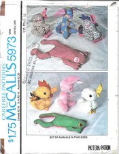 Vintage 1978 rabbit duck frog animals in 2 sizes Sewing Pattern McCall's 5973