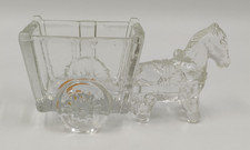 Vintage Donkey / Small Horse Pulling Cart Clear Glass Small Planter Etc. Mexico