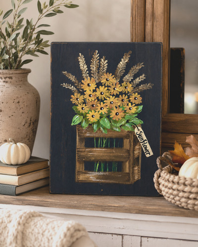 Primitive sunflower crate fall - primitive,