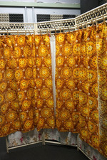Vintage Original 1950's Abstract Floral Orange Yellow Bark Cloth Pair Curtains.