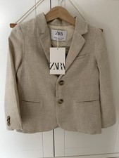 Zara Boys Beige Linen Blazer Size 3-4 Years Bnwt!!